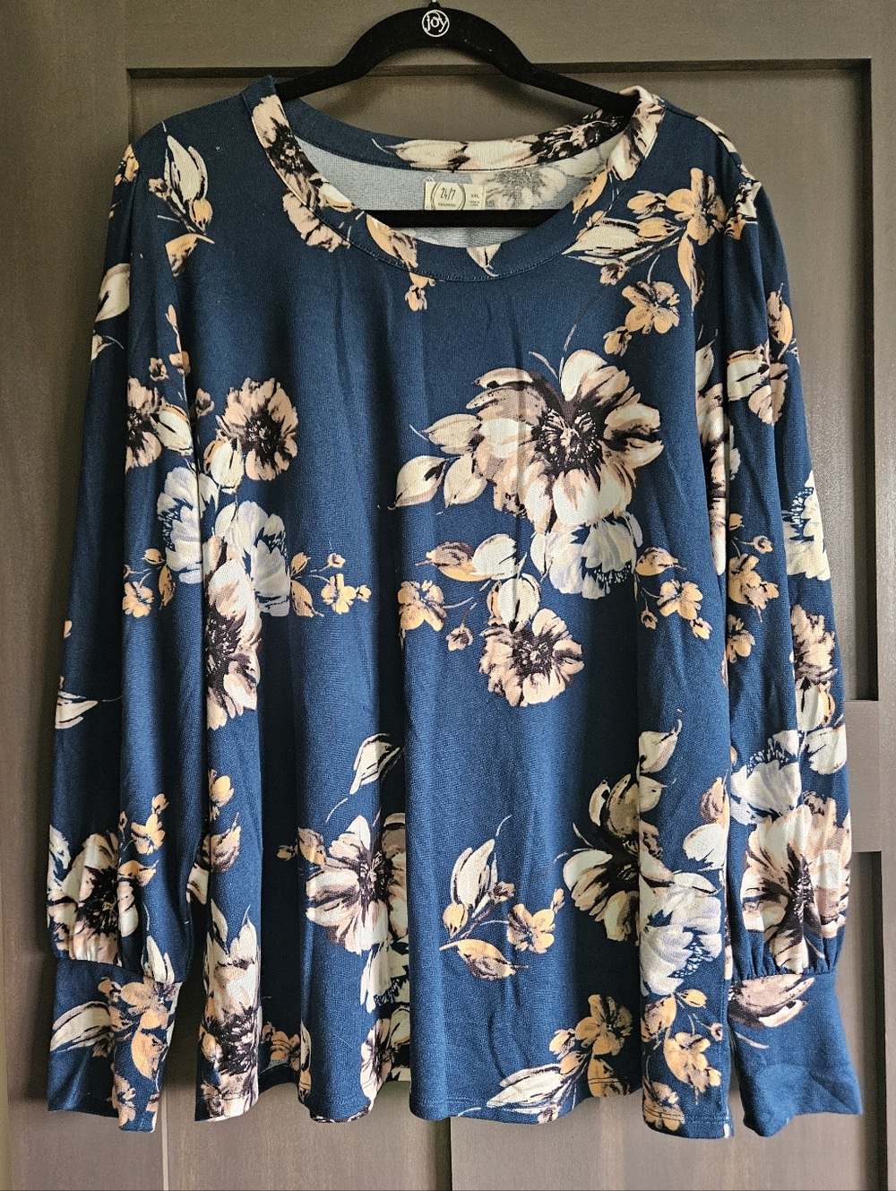 Maurices Teal Floral Top with Cream & Mustard Accents